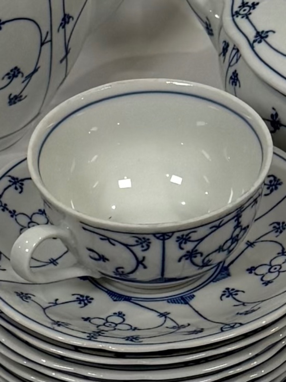 Winterling Bavaria Strawflower Blue 6 Cup & Saucer Set Strohblume 4 Extra Saucer